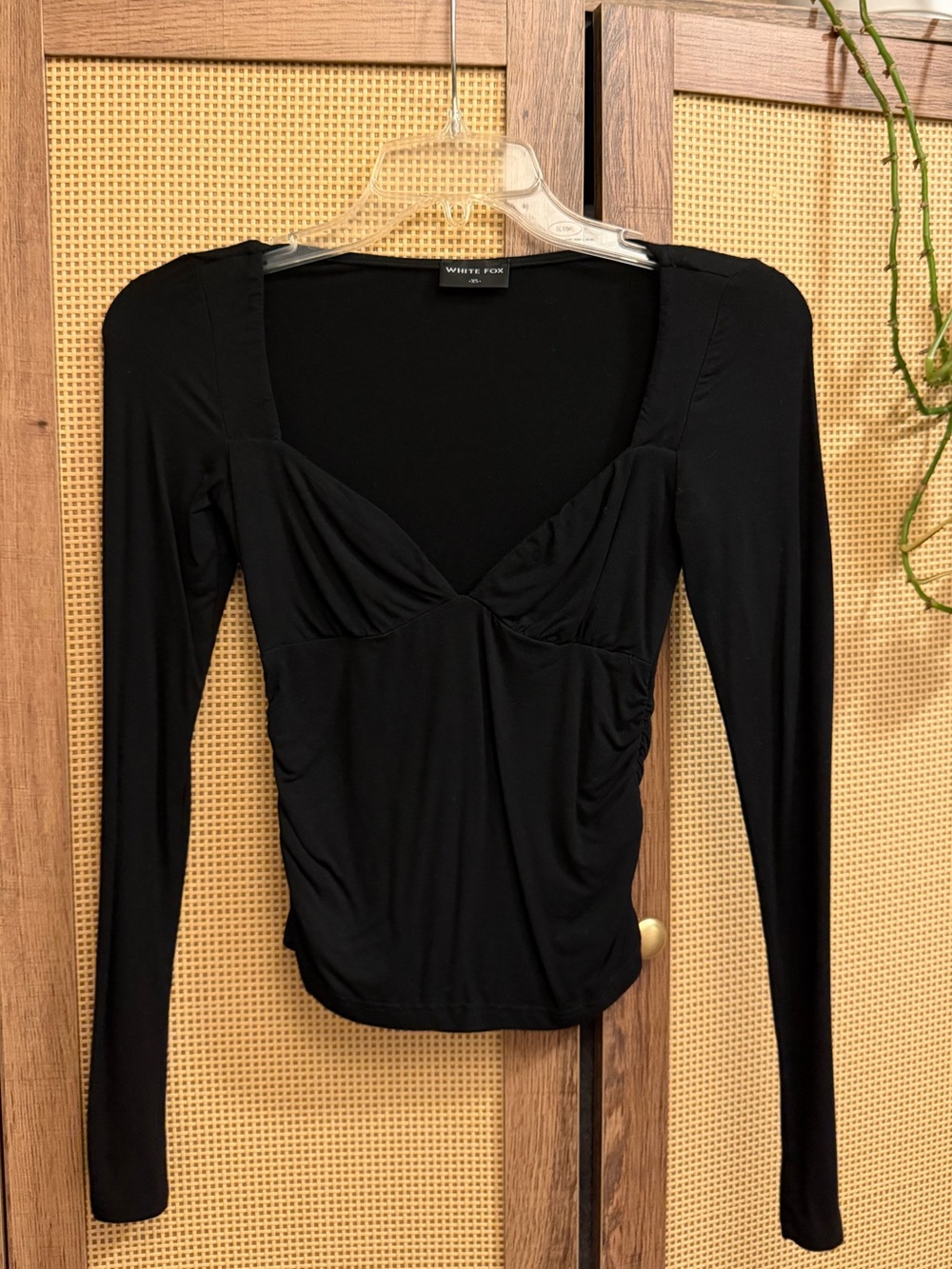 White Fox Black Long Sleeve Ruched Top